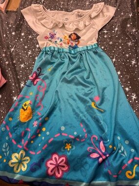 Disney Girls Blue Teal and White Nightgown with Floral Moana Design